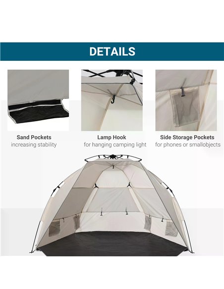 Outsunny 1-2 Man Pop-Up Beach Tent, Sun Shelter UV 20+ Protection w/ Long Floor Mesh Windows Sandbags Carry Bag Summer Hut House - pic 65460 | FastDaddyshop