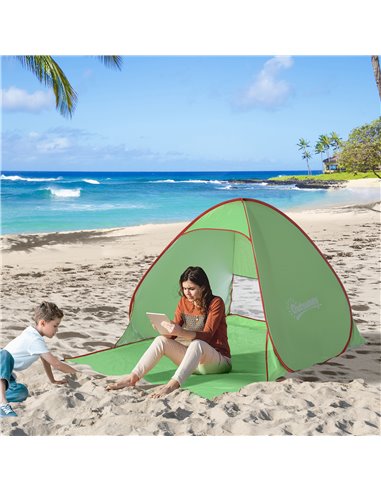 Outsunny Quick Setup Pop Up Beach Tent, 2-3 Person, UV 30+ Protection, Lightweight Sun Shelter, Green, Ideal for Beach and Hikin