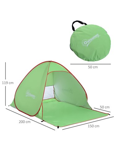 Outsunny Quick Setup Pop Up Beach Tent, 2-3 Person, UV 30+ Protection, Lightweight Sun Shelter, Green, Ideal for Beach and Hikin