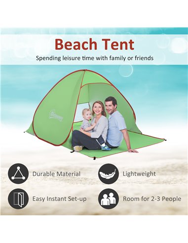 Outsunny Quick Setup Pop Up Beach Tent, 2-3 Person, UV 30+ Protection, Lightweight Sun Shelter, Green, Ideal for Beach and Hikin