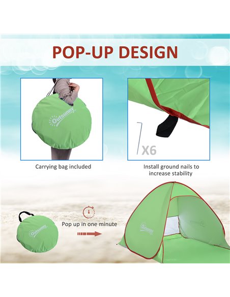 Outsunny Quick Setup Pop Up Beach Tent, 2-3 Person, UV 30+ Protection, Lightweight Sun Shelter, Green, Ideal for Beach and Hikin - pic 65477 | FastDaddyshop