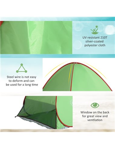 Outsunny Quick Setup Pop Up Beach Tent, 2-3 Person, UV 30+ Protection, Lightweight Sun Shelter, Green, Ideal for Beach and Hikin