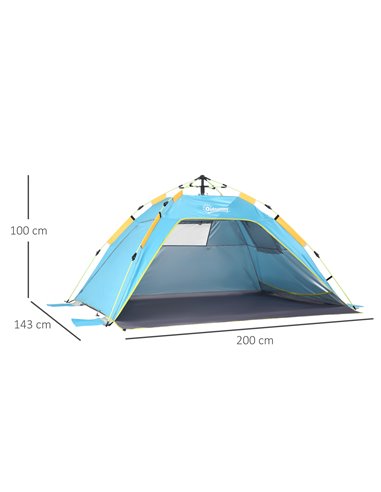 Outsunny Pop-up UV Protection Beach Tent, Waterproof Sun Shade Shelter for 1-2 Person with Ventilating Mesh Windows & Sandbags, 