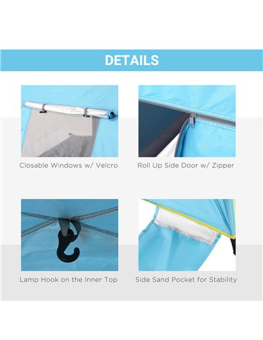 Outsunny Pop-up UV Protection Beach Tent, Waterproof Sun Shade Shelter for 1-2 Person with Ventilating Mesh Windows & Sandbags, 