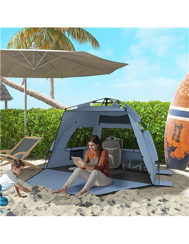 Outsunny Pop Up Beach Tent for 2-3 Persons, UPF15+ Sun Protection Shelter with Extended Groundsheet, Sandbags, Light Blue A20-42
