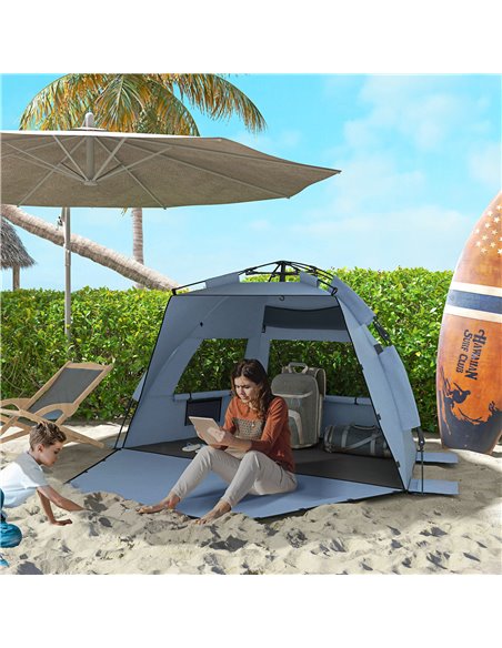 Outsunny Pop Up Beach Tent for 2-3 Persons, UPF15+ Sun Protection Shelter with Extended Groundsheet, Sandbags, Light Blue A20-42 - pic 65510 | FastDaddyshop