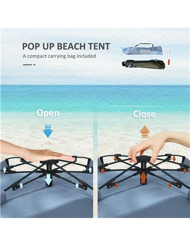 Outsunny Pop Up Beach Tent for 2-3 Persons, UPF15+ Sun Protection Shelter with Extended Groundsheet, Sandbags, Light Blue A20-42