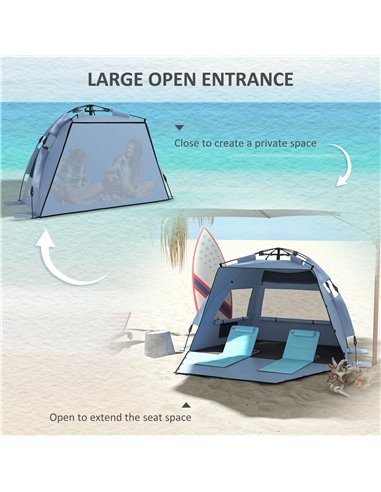 Outsunny Pop Up Beach Tent for 2-3 Persons, UPF15+ Sun Protection Shelter with Extended Groundsheet, Sandbags, Light Blue A20-42