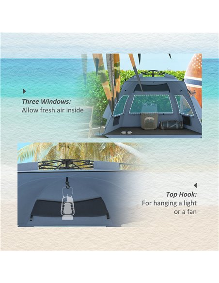 Outsunny Pop Up Beach Tent for 2-3 Persons, UPF15+ Sun Protection Shelter with Extended Groundsheet, Sandbags, Light Blue A20-42 - pic 65514 | FastDaddyshop