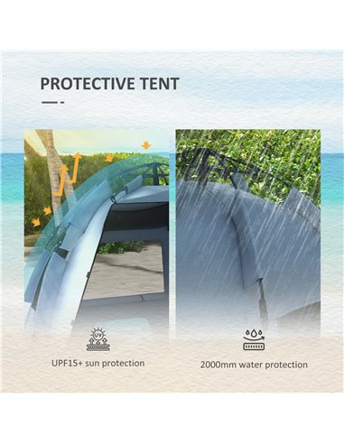 Outsunny Pop Up Beach Tent for 2-3 Persons, UPF15+ Sun Protection Shelter with Extended Groundsheet, Sandbags, Light Blue A20-42