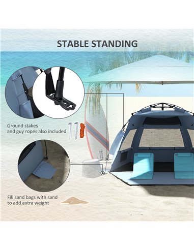 Outsunny Pop Up Beach Tent for 2-3 Persons, UPF15+ Sun Protection Shelter with Extended Groundsheet, Sandbags, Light Blue A20-42