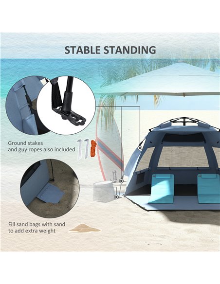 Outsunny Pop Up Beach Tent for 2-3 Persons, UPF15+ Sun Protection Shelter with Extended Groundsheet, Sandbags, Light Blue A20-42 - pic 65516 | FastDaddyshop