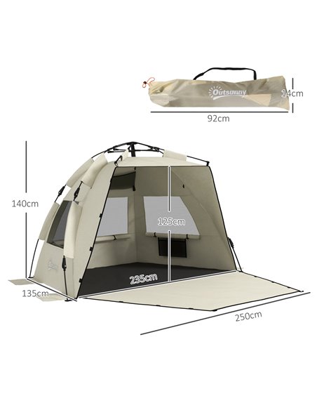 Outsunny 2-3 Person Pop Up Beach Tent, UPF15+ Sun Shelter with Extended Floor, Sandbags, Mesh Windows and Carry Bag, Khaki A20-4 - pic 65520 | FastDaddyshop
