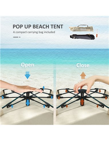 Outsunny 2-3 Person Pop Up Beach Tent, UPF15+ Sun Shelter with Extended Floor, Sandbags, Mesh Windows and Carry Bag, Khaki A20-4