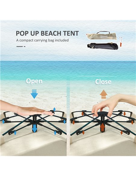 Outsunny 2-3 Person Pop Up Beach Tent, UPF15+ Sun Shelter with Extended Floor, Sandbags, Mesh Windows and Carry Bag, Khaki A20-4 - pic 65521 | FastDaddyshop