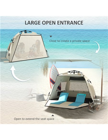 Outsunny 2-3 Person Pop Up Beach Tent, UPF15+ Sun Shelter with Extended Floor, Sandbags, Mesh Windows and Carry Bag, Khaki A20-4 - pic 65522 | FastDaddyshop