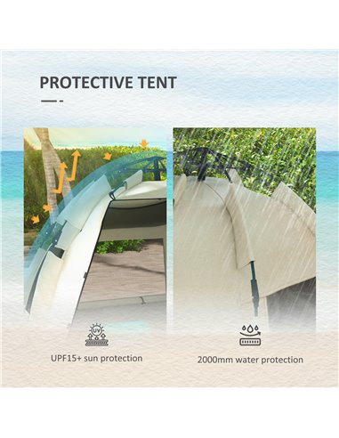 Outsunny 2-3 Person Pop Up Beach Tent, UPF15+ Sun Shelter with Extended Floor, Sandbags, Mesh Windows and Carry Bag, Khaki A20-4
