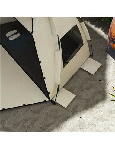 Outsunny 2-3 Person Pop Up Beach Tent, UPF15+ Sun Shelter with Extended Floor, Sandbags, Mesh Windows and Carry Bag, Khaki A20-4