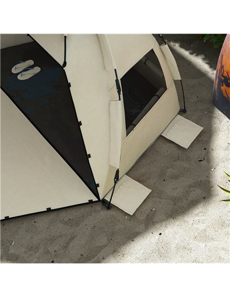 Outsunny 2-3 Person Pop Up Beach Tent, UPF15+ Sun Shelter with Extended Floor, Sandbags, Mesh Windows and Carry Bag, Khaki A20-4 - pic 65526 | FastDaddyshop
