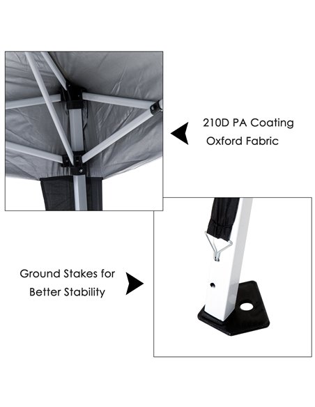 Outsunny Pop-Up Tent,  3Lx3Wx2.4H m-Black 84C-075BK - pic 65532 | FastDaddyshop