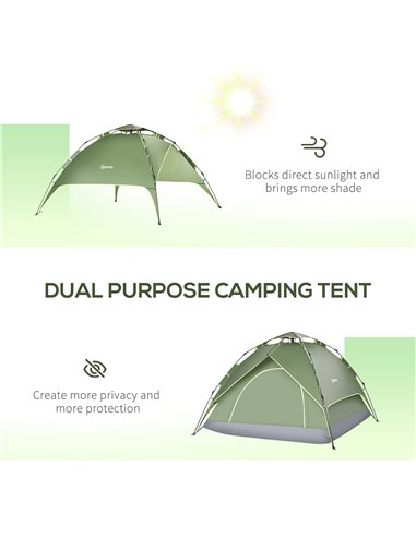 Outsunny Three Man Pop Up Tent Camping Festival Hiking Family Travel Shelter Portable A20-057