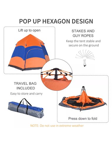 Outsunny Hexagon Pop Up Tent for Six, Portable Shelter for Camping, Festivals, Hiking, Family Use A20-056
