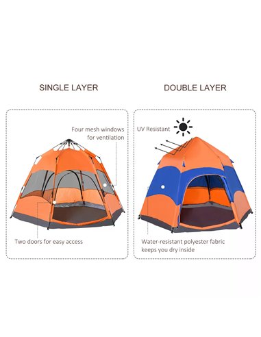 Outsunny Hexagon Pop Up Tent for Six, Portable Shelter for Camping, Festivals, Hiking, Family Use A20-056