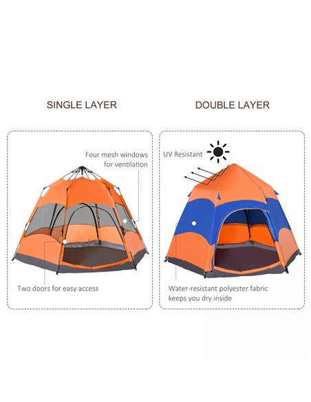 Outsunny Hexagon Pop Up Tent for Six, Portable Shelter for Camping, Festivals, Hiking, Family Use A20-056 - pic 65551 | FastDaddyshop