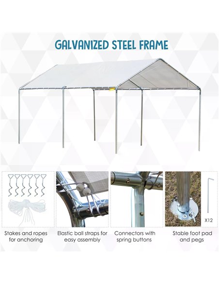 Outsunny 3 x 6m Heavy Duty Carport Garage Car Shelter Galvanized Steel Outdoor Open Canopy Tent Water UV Resistant Waterproof, W - pic 65557 | FastDaddyshop