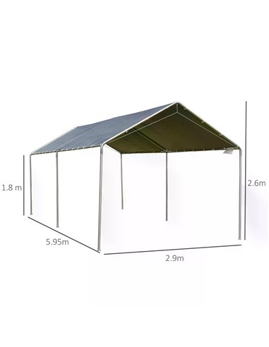 Outsunny 3 x 6m Heavy Duty Carport Garage Car Shelter Galvanized Steel Outdoor Open Canopy Tent Water UV Resistant Waterproof, G