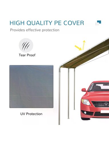 Outsunny 3 x 6m Heavy Duty Carport Garage Car Shelter Galvanized Steel Outdoor Open Canopy Tent Water UV Resistant Waterproof, G
