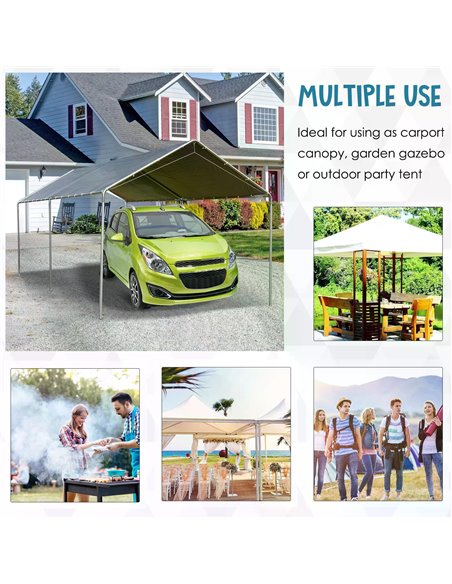 Outsunny 3 x 6m Heavy Duty Carport Garage Car Shelter Galvanized Steel Outdoor Open Canopy Tent Water UV Resistant Waterproof, G - pic 65568 | FastDaddyshop