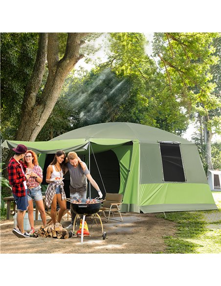 Outsunny Two Room Dome Tent w/ Porch for 4-8 Man, Camping Backpacking Shelter w/ Mesh Windows, Zipped Doors, Lamp Hook & Portabl - pic 65573 | FastDaddyshop