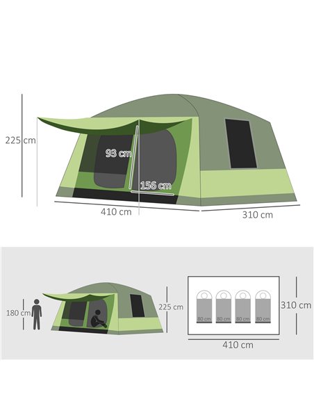 Outsunny Two Room Dome Tent w/ Porch for 4-8 Man, Camping Backpacking Shelter w/ Mesh Windows, Zipped Doors, Lamp Hook & Portabl - pic 65574 | FastDaddyshop