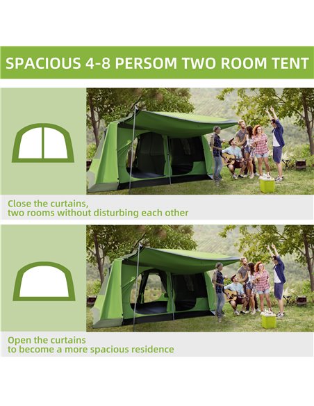 Outsunny Two Room Dome Tent w/ Porch for 4-8 Man, Camping Backpacking Shelter w/ Mesh Windows, Zipped Doors, Lamp Hook & Portabl - pic 65575 | FastDaddyshop