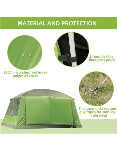 Outsunny Two Room Dome Tent w/ Porch for 4-8 Man, Camping Backpacking Shelter w/ Mesh Windows, Zipped Doors, Lamp Hook & Portabl