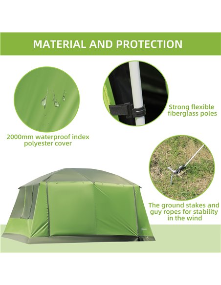 Outsunny Two Room Dome Tent w/ Porch for 4-8 Man, Camping Backpacking Shelter w/ Mesh Windows, Zipped Doors, Lamp Hook & Portabl - pic 65576 | FastDaddyshop
