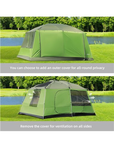 Outsunny Two Room Dome Tent w/ Porch for 4-8 Man, Camping Backpacking Shelter w/ Mesh Windows, Zipped Doors, Lamp Hook & Portabl