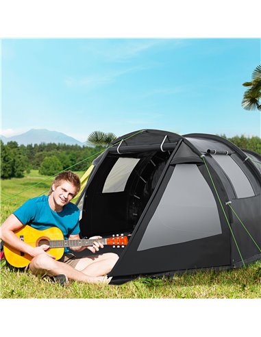 Outsunny Spacious Tunnel Tent for 3-4 Persons, Two-Room Camping Shelter with Windows, Ventilation Covers, Carry Bag, Black A20-2