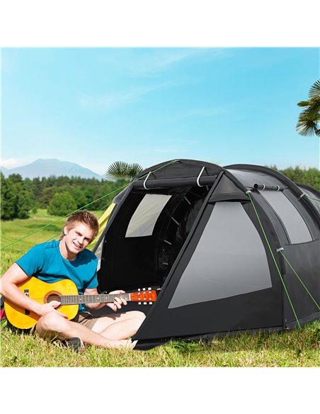 Outsunny Spacious Tunnel Tent for 3-4 Persons, Two-Room Camping Shelter with Windows, Ventilation Covers, Carry Bag, Black A20-2 - pic 65591 | FastDaddyshop