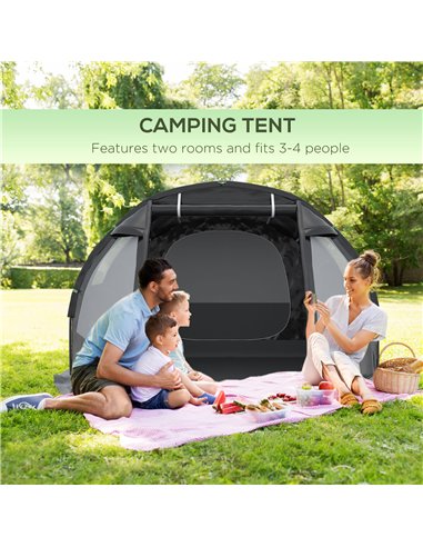 Outsunny Spacious Tunnel Tent for 3-4 Persons, Two-Room Camping Shelter with Windows, Ventilation Covers, Carry Bag, Black A20-2