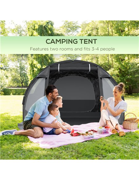 Outsunny Spacious Tunnel Tent for 3-4 Persons, Two-Room Camping Shelter with Windows, Ventilation Covers, Carry Bag, Black A20-2 - pic 65593 | FastDaddyshop
