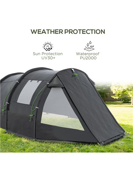 Outsunny Spacious Tunnel Tent for 3-4 Persons, Two-Room Camping Shelter with Windows, Ventilation Covers, Carry Bag, Black A20-2 - pic 65594 | FastDaddyshop