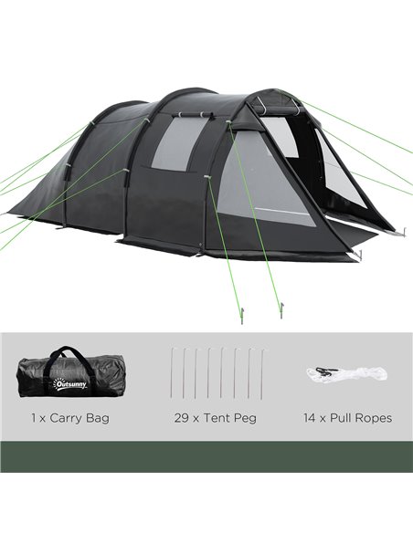 Outsunny Spacious Tunnel Tent for 3-4 Persons, Two-Room Camping Shelter with Windows, Ventilation Covers, Carry Bag, Black A20-2 - pic 65596 | FastDaddyshop