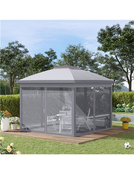 Outsunny 11' x 11' Pop Up Canopy, Double Roof Foldable Canopy Tent with Zippered Mesh Sidewalls, Height Adjustable and Carrying  - pic 65600 | FastDaddyshop