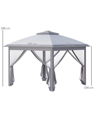 Outsunny 11' x 11' Pop Up Canopy, Double Roof Foldable Canopy Tent with Zippered Mesh Sidewalls, Height Adjustable and Carrying 