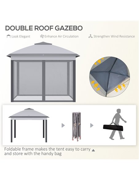 Outsunny 11' x 11' Pop Up Canopy, Double Roof Foldable Canopy Tent with Zippered Mesh Sidewalls, Height Adjustable and Carrying  - pic 65602 | FastDaddyshop