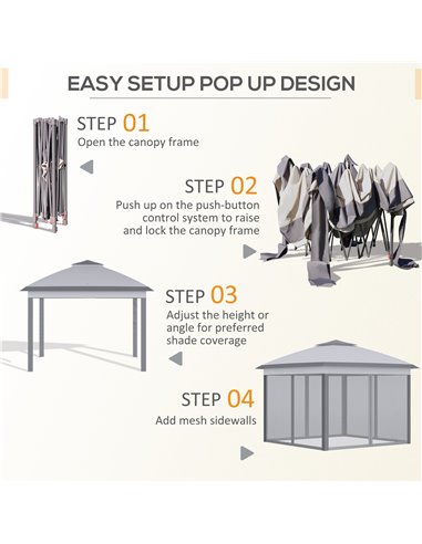 Outsunny 11' x 11' Pop Up Canopy, Double Roof Foldable Canopy Tent with Zippered Mesh Sidewalls, Height Adjustable and Carrying 