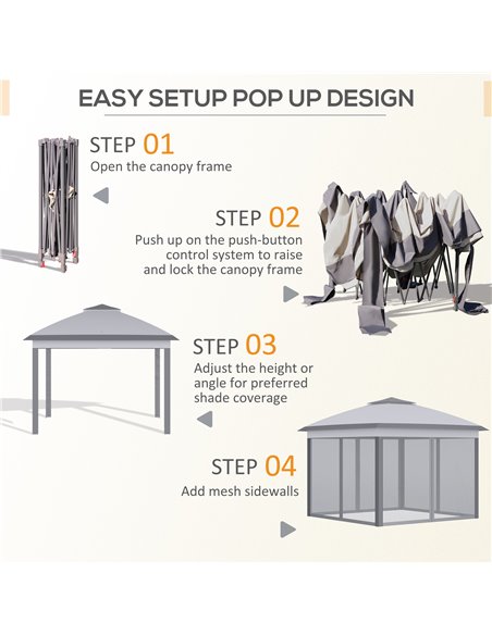 Outsunny 11' x 11' Pop Up Canopy, Double Roof Foldable Canopy Tent with Zippered Mesh Sidewalls, Height Adjustable and Carrying  - pic 65603 | FastDaddyshop