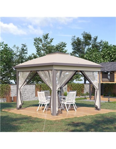 Outsunny 11' x 11' Pop Up Canopy, Double Roof Foldable Canopy Tent with Zippered Mesh Sidewalls, Height Adjustable and Carrying 